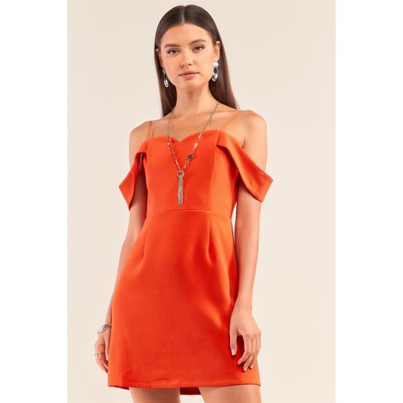 Rachell`s Boutique Dresses & Skirts - Tomato Red Sweetheart Neck Off The Shoulder Mini Dress